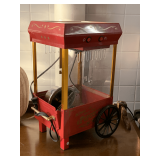 TABLETOP RED METAL POPCORN MACHINE (WORKS) 19" TALL X 10" WIDE X 12" DEEP