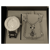 NEW IN BOX FREEMASON WATCH & NECKLACE SET