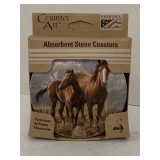 NEW SET OF 4 STONE COASTERS W/ HORSE DESIGN