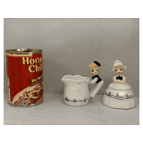 VINTAGE ENESCO LITTLE DUTCH GIRL & BOY SUGAR/CREAMER 4" TALL