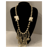 VINTAGE CELLULOID ELEPHANT NECKLACE - BEADS AND ELEPHANTS LOOK LIKE BONE - STRIKING STATEMENT PIECE 20" LONG
