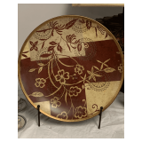 EXTRA LARGE MID CENTURY CHINESE POTTERY PLATTER W/ STAND 16" ROUND