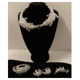 SILVERTONE ALLIGATOR SET INCLUDES NECKLACE, EARRINGS, BANGLE & RING