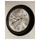 EXTRA LARGE BLACK FRAMED BATTERY OPERATED WALL CLOCK BY GLENMONT CLOCK CO 21" ROUND