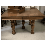 ANTIQUE SQUARE OAK 5 LEG DINING/PUB TABLE (VERY HEAVY) 45" SQUARE X 28" TALL
