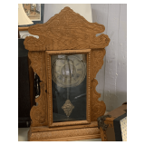 ANTIQUE SESSIONS OAK GINGERBREAD KITCHEN MANTLE CLOCK 23 1/2" TALL X 15" WIDE X 5" DEEP