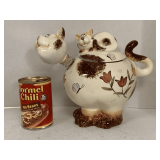 VINTAGE LIDDED CAT BOBBLE HEAD COOKIE JAR 12" LONG X 9" TALL
