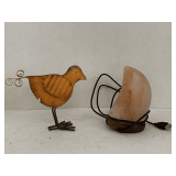 5" TALL SMALL MOON CRYSTAL SALT LAMP & METAL ORANGE ART BIRD 5" TALL