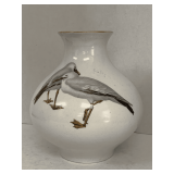 ANTIQUE WARWICK SEAGULL HAND PAINTED PORCELAIN VASE 7 1/2" TALL X 7" ROUND