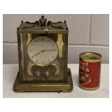VINTAGE SCHATZ 1000 DAY BRASS MANTLE CLOCK MADE IN GERMANY 8" WIDE X 6" DEEP X 9 3/4" TALL