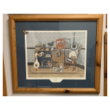 LIMITED EDITION LARGE FOLK ART PRINT "WELCOME FRIENDS" BY PAT PEARSON IN NICE PINE FRAME 31X27
