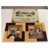 2 NICELY FRAMED WINE PICTURES 11 1/2" SQUARE & WINE BOARD 12X18