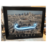 VINTAGE 1997 ATLANTA SKYLINE ATLANTA BRAVES FIRST GAME AT TURNER FIELD LIGHTED POSTER (WORKS) 28 1/2" WIDE X 23" TALL