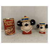 WALT DISNEY SHAKER & SUGAR DISH 5" TALL