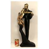 VINTAGE ART DECO HEAVY STATUE BY AUSTIN PRODUCTIONS "HIGH SOCIETY" 29" TALL X 8" DEEP X 10" WIDE (NECK BEEN REPAIRED)