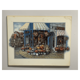 VINTAGE WALL ART ON BOARD "GARDEN SHOP" 20X16