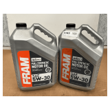 2 1.25 GALLON JUGS OF FRAM SAE 5W-30 FULL SYNTHETIC MOTOR OIL