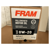 6 GALLONS OF FRAM SAE 0W-20 FULL SYNTHETIC MOTOR OIL