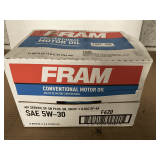 1 CASE CONTAINING 12 QUART SIZE BOTTLES OF FRAM SAE 5W-30 CONVENTIONAL MOTOR OIL