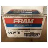 1 CASE CONTAINING 12 QUART SIZE BOTTLES OF FRAM SAE 5W-30 CONVENTIONAL MOTOR OIL