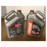 2 1.25 GALLON/5 QUART JUGS OF FRAM SAE 5W-30 SYNTHETIC HIGH MILEAGE MOTOR OIL