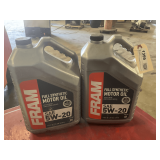 2 1.25 GALLON JUGS OF FRAM SAE 5W-20 FULL SYNTHETIC MOTOR OIL