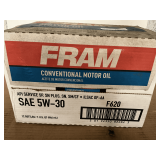 1 CASE CONTAINING 12 QUART SIZE BOTTLES OF FRAM SAE 5W-30 CONVENTIONAL MOTOR OIL