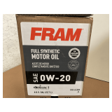 6 GALLONS OF FRAM SAE 0W-20 FULL SYNTHETIC MOTOR OIL