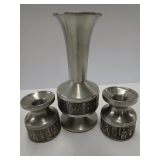 Pewter Vase and Candleholder Set