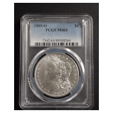 1885-O MORGAN SILVER DOLLAR, PCGS MS63