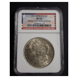 1921 MORGAN SILVER DOLLAR, NGC MS62, MUSIC CITY COLLECTION