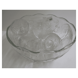 Vintage Glass Punch Bowl and Cup Set