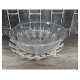 VINTAGE METAL FRUIT STAND, FORMAL GLASS ARCOROC USA BOWL, AND LARGE PYREX MIXING BOWL