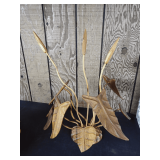 Mid Century Wooden Leaf & Cattail Arrangement Sculpture