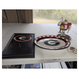 UGA FOOTBALL GROUP INCLUDING WALL MOUNT KEY HANGER, SERVING PLATTER, STONE COASTER, AND FIGURINE
