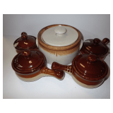 McCoy Stoneware Lidded Casserole & Vintage Soup Crocks