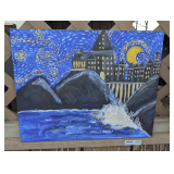 ORIGINAL PAINTING ON CANVAS, GOTHIC NIGHT SCENE