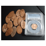 2002-S LINCOLN PENNY, PCGS PR69RD DCAM & NOVELTY PRESSED PENNY COLLECTION INCLUDING DISNEY