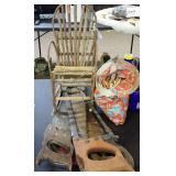 Miniature Rustic Stick Chair with Hand Saws and Clothespin Bag