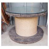 Wooden Spool Table with Glass Top