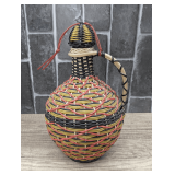 SPANISH GLASS WINE BOTTLE WITH HAND WOVEN WICKER COVER
