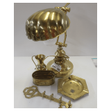Assorted Brass Items Including Lamp, Pitcher, Ashtray, Key Holder and Container