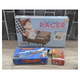 VINTAGE TOYS INCLUDING SOAP BOX RACER, ITSY BITSY VOLCANO, AND ANASTASIA TRAIN