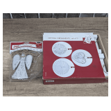 METAL ANGEL GARLAND AND SET OF THREE CRYSTAL ORNAMENTS IN ORIGINAL PACKAGES