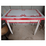 Metal Mid Century Dining Table with Pull Out Leaves & Drawer
