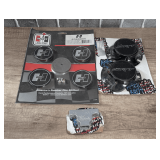 SRT DODGE CHALLENGER STRUT TOWER CAPS, METAL MOPAR DIPSTICK HANDLE, AND HURST CENTER CAP SET