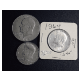 1964 & 1966 KENNEDY HALF DOLLARS & 1978 EISENHOWER DOLLAR