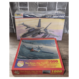 VINTAGE FACTORY SEALED REVELL MONOGRAM F-18C HORNET MODEL AND P51 MUSTANG PUZZLE, "TWO DOWN, ONE TO GO"