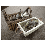 Assorted Brass & Metal in Decorative Baskets