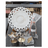 COLLECTIBLES AND DECOR INCLUDING MIKASA CRYSTAL TRINKET BOX, SILVER PLATE BABY CUPS, NORITAKE TINY DECORATIVE DOG MOTIF TEAPOT, AND MORE